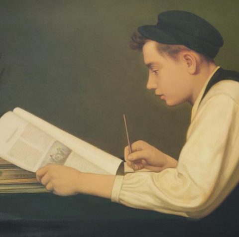 Peinture : jeune homme lisant un journal